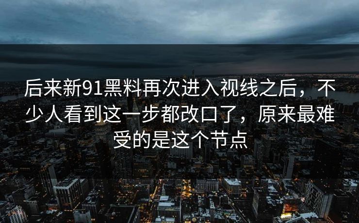后来新91黑料再次进入视线之后，不少人看到这一步都改口了，原来最难受的是这个节点  第1张