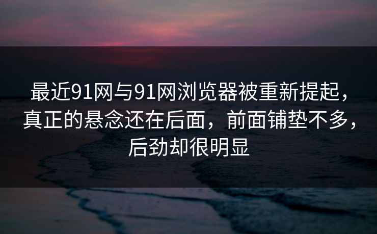 最近91网与91网浏览器被重新提起，真正的悬念还在后面，前面铺垫不多，后劲却很明显  第1张
